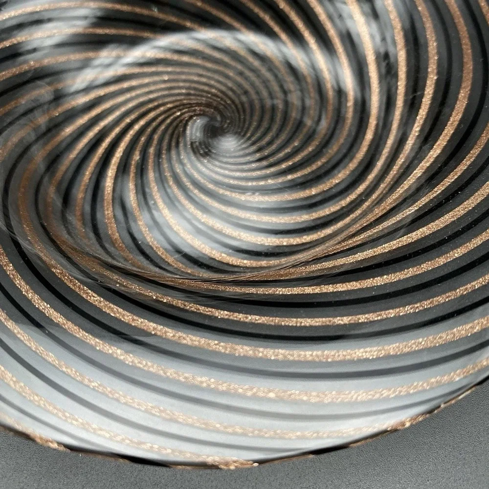 Murano Glass Handkerchief Bowl Gold Black Swirl Dino Martens Aureliano Toso